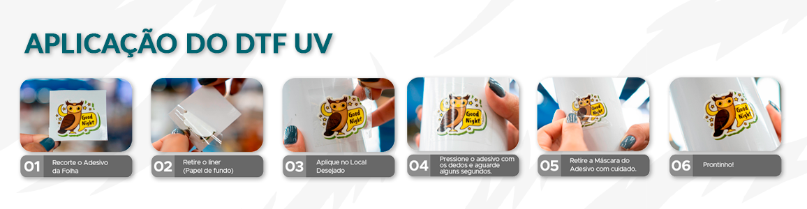 Tutorial passo a passo de como aplicar seu adesivo em DTF UV diretamente na superfície desejada. Aplique em canecas, garrafas, brindes, mdf, acrílico e outras superfícies rígidas.